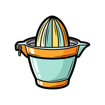 Handheld citrus juicer with playful mood illustrated as bold graphic vector in flat vibrant colors with strong hand-drawn ink outlines