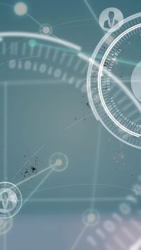 Nodes cascading, HUD entering, lines linking, crosshair selecting professional avatar for business