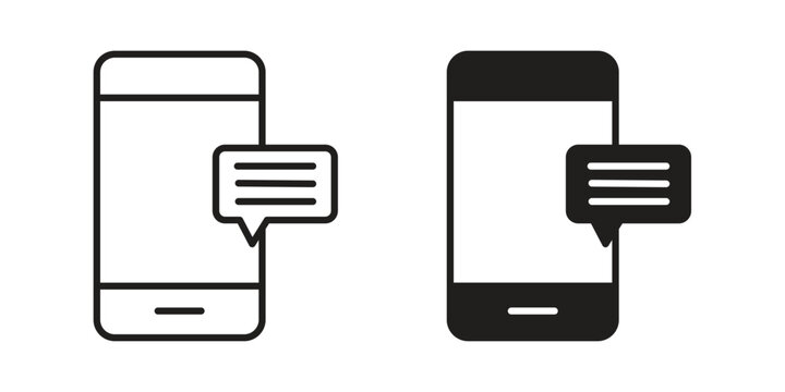 Mobile message notification icon. Black and White Vector Illustrations. line icon vector pictogram