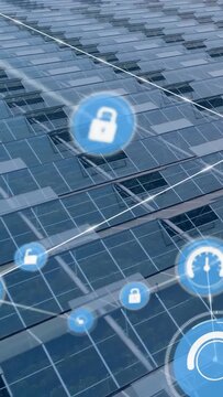 Vertical video: Glass facade showing white line brightening spawning padlock or gauge HUD for securi