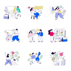 Fototapeta premium Set of Hiring Flat Illustrations