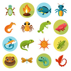 Obraz premium Flat Design Collection of Animated Animals and Plants