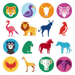 Obraz premium Geometric animal icons in circles for children's book