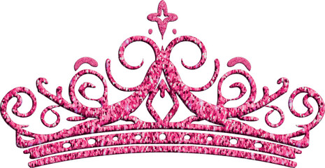 A decorative ornate tiara illustration in bright pink glitter with elegant swirling filigree details © Baby AI