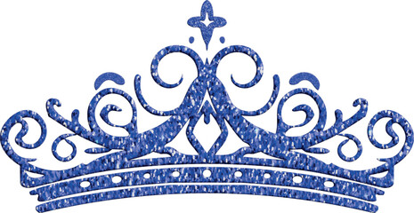 An ornate blue glitter tiara with intricate swirling filigree details is centered © Baby AI