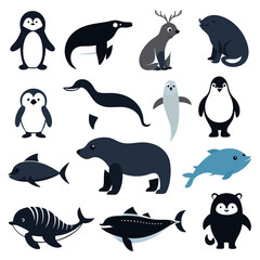 Collection of stylized arctic animals flat vector illustration set © Xihan