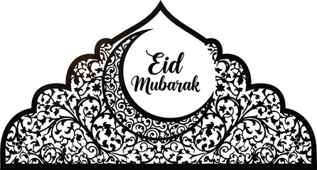 Eid mubarak floral arabesque dome with crescent moon for greeting card © RAKIB