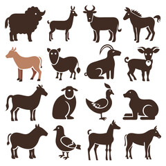 Fototapeta premium Collection of vector farm animals in a minimalist style