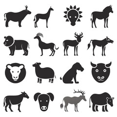 Fototapeta premium Monochrome Vector Collection of Diverse Wildlife Silhouettes