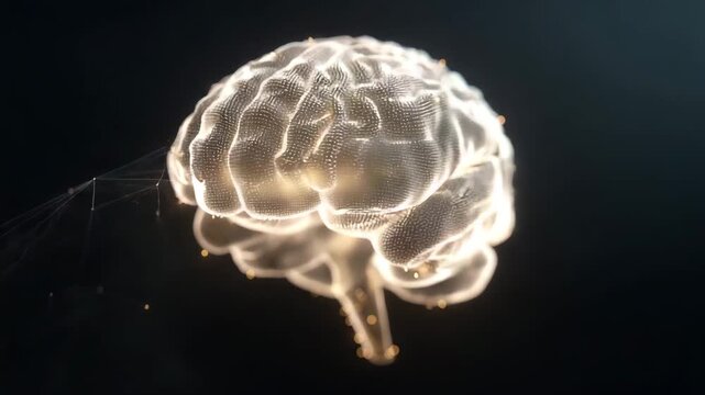 glowing human brain hologram, neural network visualization, digital neuroscience, cognitive technology, brain activity scan, AI cognition concept, medical brain imaging, futuristic neurology
