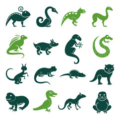 Naklejka premium Collection of vector graphics icons depicting various animals