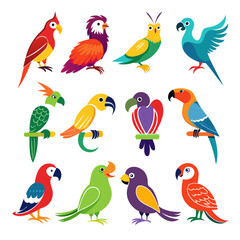 Obraz premium Colorful cartoon parrots illustration on white background vector image
