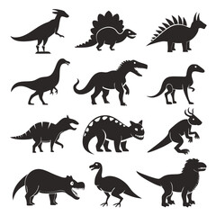 Silhouette icons of various dinosaurs in vector format © Xihan