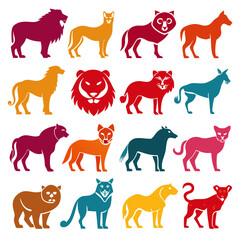Fototapeta premium Vector animal icons illustration diverse collection vibrant colors