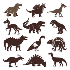 Diverse collection of stylized dinosaur silhouettes on white backdrop © Xihan