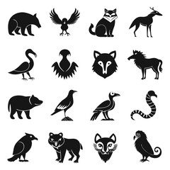 Fototapeta premium Collection of simple black animal icons on white background