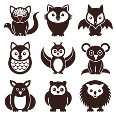 Obraz premium Collection of nine animal silhouette icons on white background