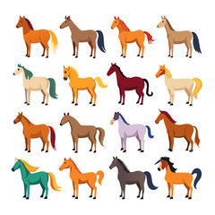 Fototapeta premium Colorful Horse Collection on White Background Illustration