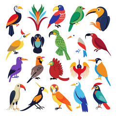 Fototapeta premium Vector Illustration of Diverse Exotic Birds on White Background