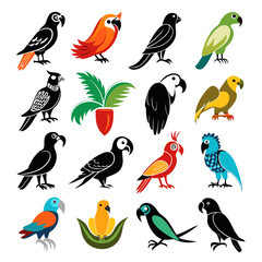 Obraz premium Collection of stylized birds in flat vector illustration style