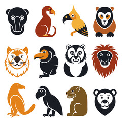 Obraz premium Twelve flat animal vector illustrations in various shapes