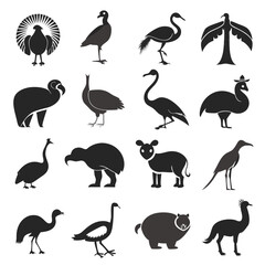 Fototapeta premium Silhouetted birds and mammals vector graphics for diverse wildlife
