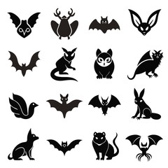 Fototapeta premium Collection of stylized animal icons in black silhouette