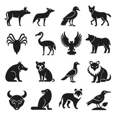 Fototapeta premium Black silhouette of diverse animals on white background pattern