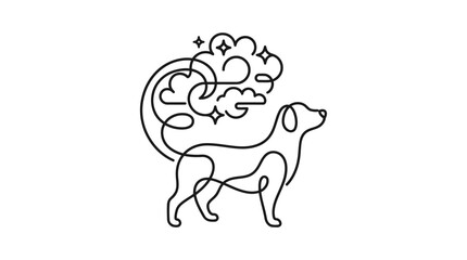 Fototapeta premium Dog Catching Dreams in Tail Continuous Single Line Minimalist Dream Protector Line Art Illustration