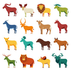 Obraz premium Stylized vector illustration of various mammals in vibrant colors