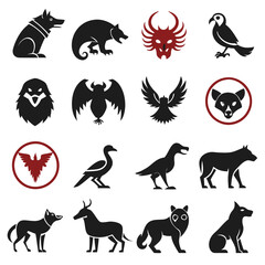 Fototapeta premium Collection of animal silhouettes in black and red colors