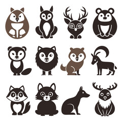 Fototapeta premium Stylized animal icons of woodland creatures in flat design