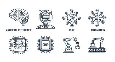Obraz premium Icons representing artificial intelligence technology concepts.