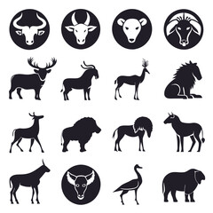 Fototapeta premium Silhouetted collection of wildlife icons in vector format