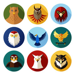 Fototapeta premium Flat Style Bird Icon Set Collection Various Species