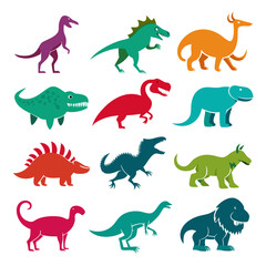 Vibrant collection of stylized dinosaurs in various colors and shapes © Xihan