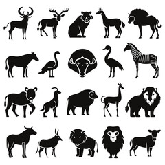 Fototapeta premium Diverse animal silhouette collection illustration wildlife creatures vector art