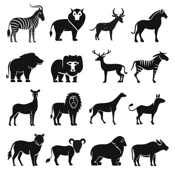 Black and white animal icon set illustration vector