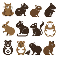 Fototapeta premium Collection of stylized brown animal illustrations on white background