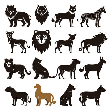 Vector set of big cat and animal silhouettes
