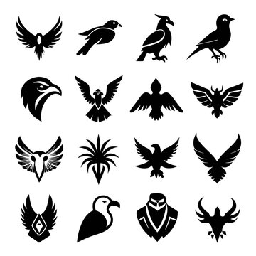 Black and white bird silhouette vector icons graphic collection