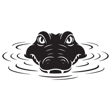 An alligator s head emerges from rippling water showcasing a striking black silhouette