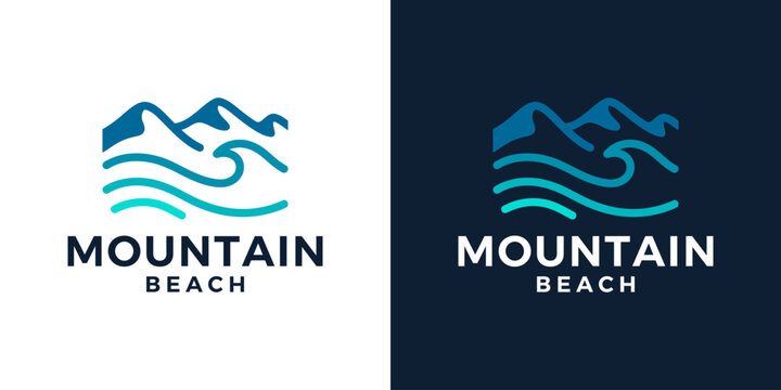 Mountain beach logo design. Mountain peak design graphic with sea vector illustration. Symbol, icon, creative.