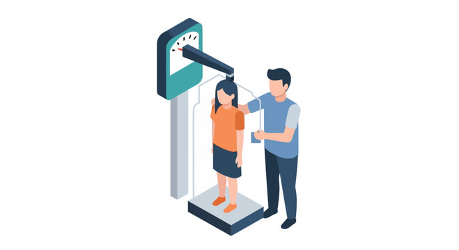Doctor measuring woman on scale.