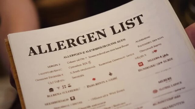 List of allergens on a restaurant menu.