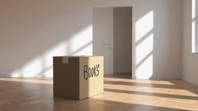 Books in moving boxes.