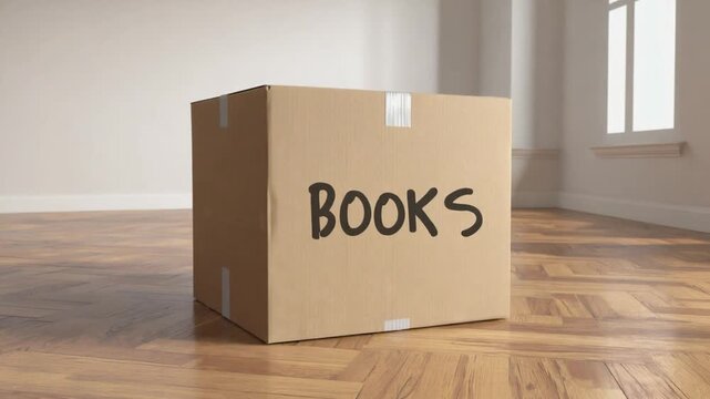 Books in moving boxes.