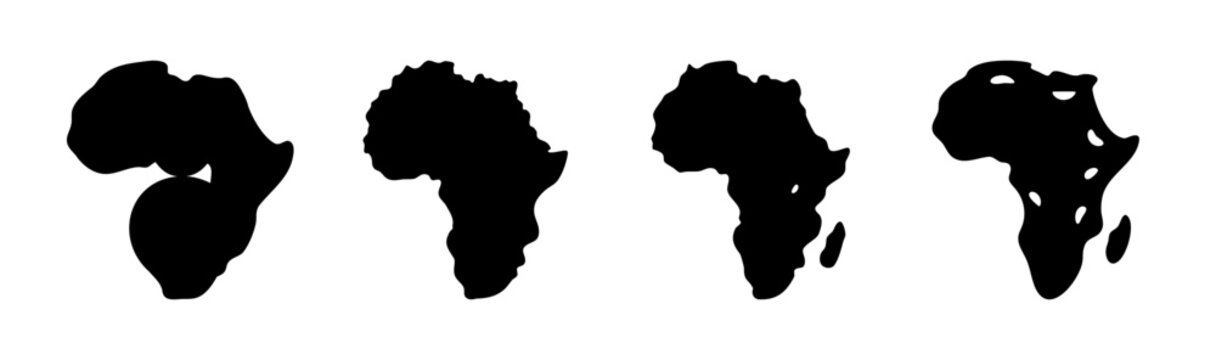 Set of 4 Africa continent map silhouettes vector
