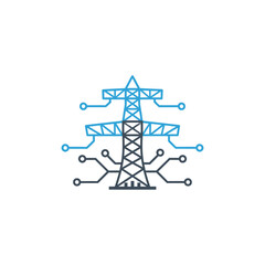 Obraz premium Electric transmission tower with digital network circuit connections icon