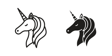Alicorn icon set in black outline and fill. Editable icons © Lohan